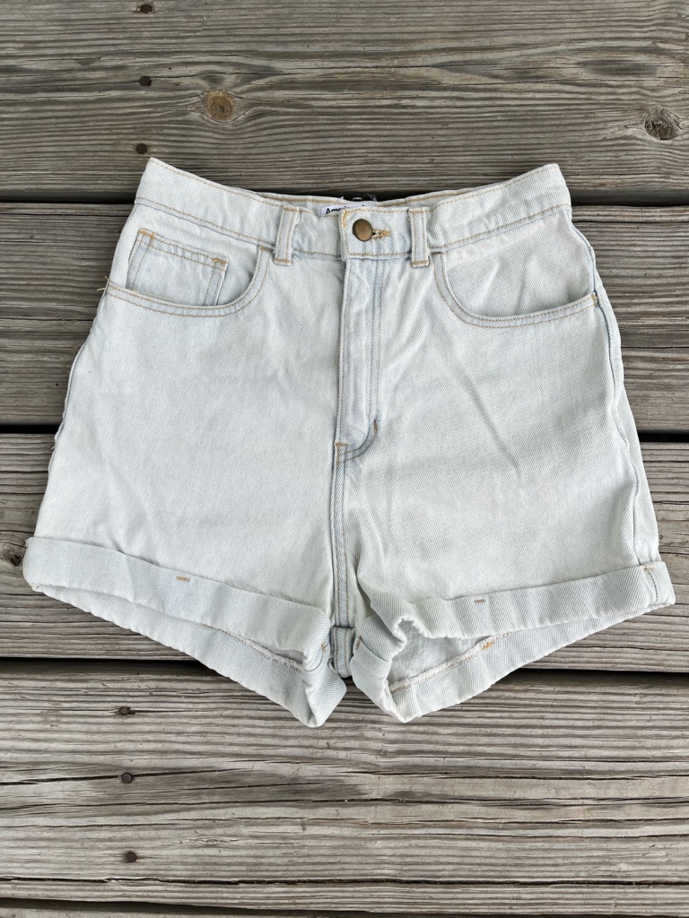 American Apparel High-Waisted Cream Denim Shorts